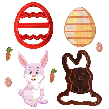 Plastic Cookie Cutters, Cookies Moulds, DIY Biscuit Baking Tool for Easter, Mixed Color, Egg and Rabbit, Easter Theme Pattern, 90~110x71~82x20mm, 2pcs/set