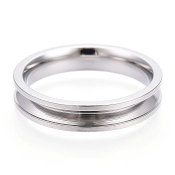 201 Stainless Steel Grooved Finger Ring Settings, Ring Core Blank, for Inlay Ring Jewelry Making, Stainless Steel Color, Inner Diameter: 17mm, Wide: 4mm