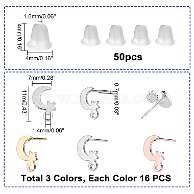 dicosmetic 48pcs 3 couleurs 201 découvertes de boucles d'oreilles en acier inoxydable(STAS-DC0009-86)-2