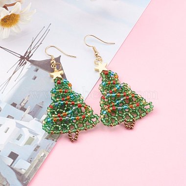 Glass Seed Beads Christmas Tree Dangle Earrings(EJEW-JE04482)-4
