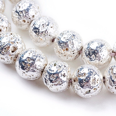Silver Round Lava Rock Beads
