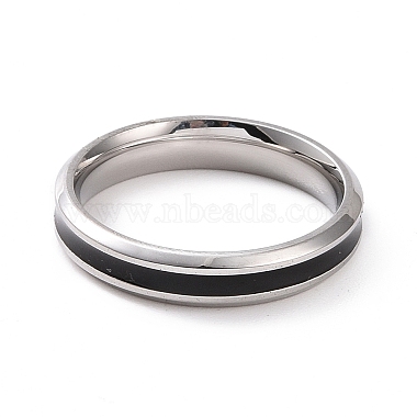 Black Enamel Grooved Line Finger Ring(RJEW-I089-24A)-2