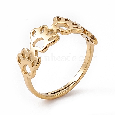 Ion Plating(IP) 201 Stainless Steel Hollow Out Dog Paw Prints Adjustable Ring for Women(RJEW-K238-10G)-3