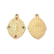 Vacuum Plating 201 Stainless Steel with Rhinestone Pendants, Oval with Virgin Mary Pattern Charms, Real 18K Gold Plated, 29x20.5x2.5mm, Hole: 2mm(STAS-J401-VC989)