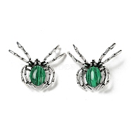 Dual-use Items Alloy Brooch, with Synthetic Malachite and Rhinestone, Spider, 46x54x12mm, Hole: 4x3.5mm(JEWB-C026-06E-AS)