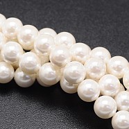 Shell Pearl Beads Strands, Round, White, 6mm, Hole: 1mm, about 60pcs/strand, 15.8 inch(X-BSHE-E008-6mm-12)