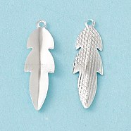 Brass Pendants, Cadmium Free & Lead Free, Leaf Charm, 925 Sterling Silver Plated, 20.5x6x1.5mm, Hole: 1mm(KK-A172-42S)