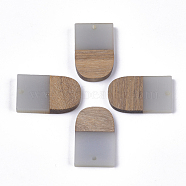 Resin & Walnut Wood Pendants, U Shape, Light Steel Blue, 32x19.5x3.5~4.5mm, Hole: 2mm(RESI-S358-34A)