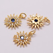 Brass Micro Pave Cubic Zirconia Charms, Flower, Lead Free & Nickel Free & Cadmium Free, Real 18K Gold Plated, 15x13x3mm, Hole: 3mm(X-ZIRC-K056-03G-NR)