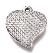 304 Stainless Steel Pendants, Heart, Textured, Stainless Steel Color, 18x16x4.5mm, Hole: 2mm(STAS-Z008-09)