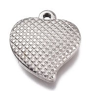 Tarnish Resistant 304 Stainless Steel Pendants, Heart, Textured, Stainless Steel Color, 18x16x4.5mm, Hole: 2mm(STAS-Z008-09)