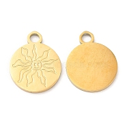 Ion Plating(IP) 316L Surgical Stainless Steel Pendants, Flat Round with Sun Charm, Real 18K Gold Plated, 17x13.5x1mm, Hole: 2.2mm(STAS-D078-35G)
