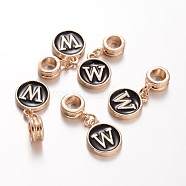 Alloy Enamel European Dangle Charms, Flat Round with Letter.W, 27mm, Hole: 5mm(MPDL-M057-W)