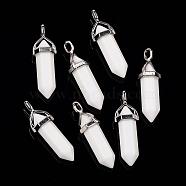 Bullet Imitation Jade Glass Pointed Pendants, with Alloy Findings, White, 39x12mm, Hole: 3x4mm(G-F295-01G)