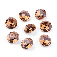 Pointed Back & Back Plated Glass Rhinestone Cabochons, Grade A, Faceted, Flat Round, Light Smoked Topaz, 8x4.5mm(RGLA-J012-8mm-221)