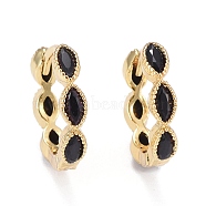 Brass Micro Pave Cubic Zirconia Huggie Hoop Earrings, Long-Lasting Plated, Horse Eye, Black, Real 18K Gold Plated, 13.5x14.5x3mm, Pin: 0.8mm(EJEW-K083-34G-A)