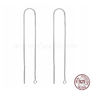 Rhodium Plated 925 Sterling Silver Stud Earring Findings, Ear Threads, Box Chains, Platinum, 100x0.65mm, Hole: 1~2mm(STER-E051-C-01P)