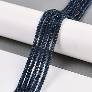 Natural White Jade Beads Strands, Faceted Rondelle, Dyed, Prussian Blue, 4~4.5x3mm, Hole: 1mm, about 112~121pcs/strand, 13.54''~13.98''(34.4~35.5cm)(G-Z069-01S)