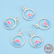 925 Sterling Silver Enamel Charms, with Jump Ring, Volcano, Light Sky Blue, 13x11x1mm, Hole: 3mm(STER-T004-06S-02)