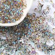 Glass Seed Beads, Half Plated, Transparent Colours Rainbow, Round Hole, Round, Light Grey, 4x3mm, Hole: 1.2mm, 7500pcs/pound(SEED-H002-A-A613)