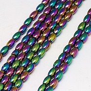 Electroplate Non-magnetic Synthetic Hematite Beads Strands, Rice, Grade A, Multi-color Plated, 5x3mm, Hole: 1mm, about 80pcs/strand, 16 inch(G-J168-5x3mm-05)