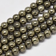 Natural Pyrite Round Beads Strands, Grade A, 4mm, Hole: 0.8mm, about 100pcs/strand, 16 inch(G-F197-10-4mm)