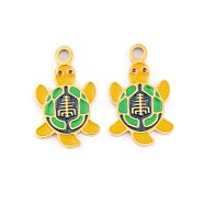 Ion Plating(IP) 304 Stainless Steel Pendants, with Enamel, Real 18K Gold Plated, Sea Animals Charm, Tortoise, 16.5x11x1.5mm, Hole: 1.5mm(STAS-O007-08D-G)