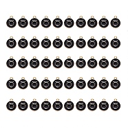 Alloy Enamel Pendants, Flat Round with Constellation, Light Gold, Black, Taurus, 15x12x2mm, Hole: 1.5mm, 50pcs/Box(ENAM-SZ0001-27C-C)