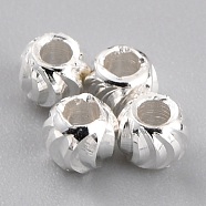 Brass Beads, Long-Lasting Plated, Corrugated Round, 925 Sterling Silver Plated, 3x2.5mm, Hole: 1.2mm(KK-O133-315B-S)