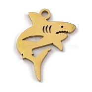 201 Stainless Steel Pendants, Laser Cut, Sea Animal Charm, Golden, Shark, 17x14x1mm, Hole: 1.5mm(STAS-U016-08G-02)