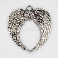 Tibetan Style Alloy Wing Large Pendants, Lead Free & Cadmium Free, Antique Silver, 73x69x4mm, Hole: 2~6mm(X-TIBEP-S100-AS-RS)