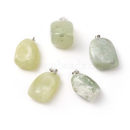 Natural New Jade Pendants, with Platinum Tone Brass Findings, Nuggets, 23~30x13~22x12~20mm, Hole: 5x3mm(X-G-K302-B08)