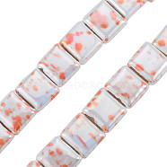 Handmade Porcelain Bead Strands, Famille Rose Style, Flat Hole Beads, Square, Coral, 15x16~16.5x7mm, Hole: 2.5x11mm, about 20pcs/strand, 11.42 inch(29cm)(PORC-N007-18-04)