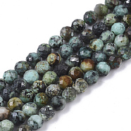 Natural African Turquoise(Jasper) Beads Strands, Faceted, Round, 4mm, Hole: 0.7mm, about 96~97pcs/strand, 15.16 inch(38.5cm)(G-S361-4mm-002)