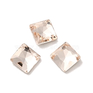 Glass Rhinestone Cabochons, Point Back & Back Plated, Faceted, Square, Light Peach, 7x7x3mm(RGLA-P037-06B-D261)