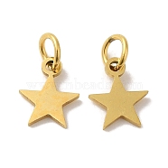 Vacuum Plating 201 Stainless Steel Charms, with Jump Rings, Laser Cut, Star Charm, Real 18K Gold Plated, 9.8x7.8x1mm, Hole: 3mm(STAS-E217-25B-G)