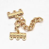 Iron Chain Extender, Necklace Layering Clasps, with 3-Strand Cord Ends and Lobster Claw Clasp, Golden, 51mm, Hole: 2mm, End Chain: 20x13x2.5mm, Clasp: 15x9x3.5mm(X-IFIN-L010-06)
