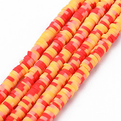 Handmade Polymer Clay Bead Strands, Heishi Beads, for DIY Jewelry Crafts Supplies, Disc/Flat Round, Red, 4x0.5~1mm, Hole: 0.9mm, about 320~450pcs/strand, 15.35 inch~16.92 inch(39~43cm)(CLAY-S094-4mm-A09)