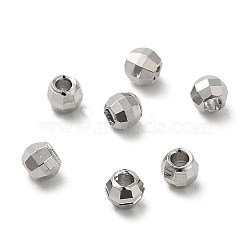 Brass Spacer Beads, Faceted, Barrel, Real Platinum Plated, 3x2.3mm, Hole: 1.2mm(KK-P249-02B-P)