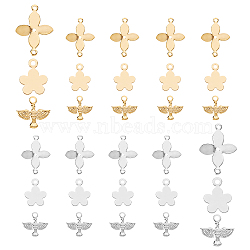 40Pcs 4 Colors Brass Charms and 20Pcs 2 Colors Brass Links Connectors, Long-Lasting Plated, Bird & Flower, Mixed Color, 8.5~11x7~15x0.5~1mm, Hole: 0.9~1.2mm, 10pcs/color(KK-SC0002-49)