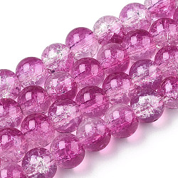 Transparent Crackle Baking Painted Glass Beads Strands, Imitation Opalite, Round, Medium Orchid, 8.5x7.5mm, Hole: 1.5mm, about 107~109pcs/strand, 30.71 inch~31.30 inch(78~79.5cm)(DGLA-T003-01A-09)