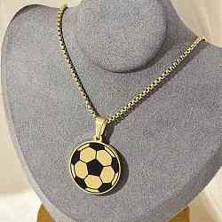 304 Stainless Steel Black Enamel Football Pendant Box Chain Necklaces, Real 18K Gold Plated, 23.46 inch(59.6cm)(NJEW-H055-05G)