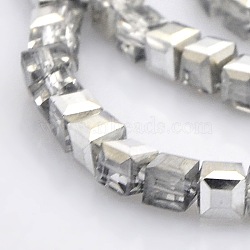 Half Plated Clear Glass Faceted Cube Beads Strands, Silver Plated, 3x3x3mm, Hole: 1mm, about 100pcs/strand, 12.9 inch(GLAA-A031-3mm-HP02)