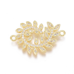 Brass Micro Pave Clear Cubic Zirconia Links connectors, Leafy Branches, Golden, 19x28x2mm, Hole: 1.6mm(ZIRC-L085-71G)