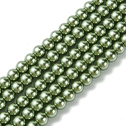 Eco-Friendly Dyed Glass Pearl Bead Strands, Round, Cotton Cord Threaded, Dark Olive Green, 6mm, Hole: 1.2~1.5mm, about 70pcs/strand, 15.7 inch(HY-A008-6mm-RB025)