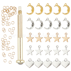 PandaHall Elite DIY 100Pcs Nail Art Dangle Charm Decoration, Including Iron Manual Punch Tools, Zinc Alloy Pendants and 304 Stainless Steel Jump Rings, Mixed Color, 15x12x1.5mm, hole: 2mm(MRMJ-PH0001-46)