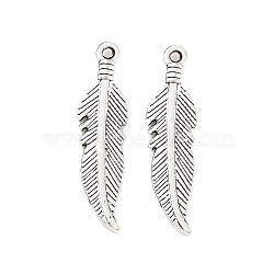 Tibetan Style Alloy Pendants, Feather, Cadmium Free & Lead Free, Antique Silver, 25.5x7x1mm, Hole: 1.5mm, about 1388pcs/1000g(TIBE-Q051-02AS-LF)