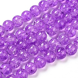 Spray Painted Crackle Glass Beads Strands, Round, Blue Violet, 10mm, Hole: 1.3~1.6mm, about 80pcs/strand, 31.4 inch(CCG-Q001-10mm-12)