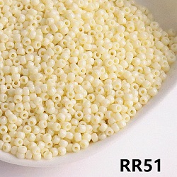 Opaque 11/0 Glass Seed Beads, Round, Light Yellow, 11/0, 2mm, Hole: 0.8mm, about 660pcs/10g(SEED-I013-2mm-RR51)