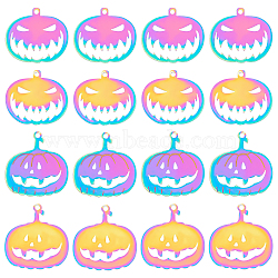 20Pcs 2 Style 201 Stainless Steel Stamping Blank Tag Pendants, Ion Plating(IP), Halloween Pumpkin Jack O Lantern, Rainbow Color, 32.5~36x33~35x0.3mm, Hole: 2mm, 10pcs/color(STAS-UN0036-88)
